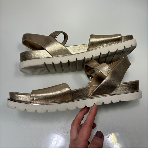 Wirth Metallic Gold Leather Adjustable Ankle Strap Sandals Size 42 - Picture 6 of 13